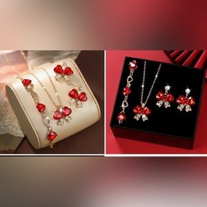 Elegant Sparkling Red Bow Crystal Heart Jewelry Set 3pc new absolutely beautiful